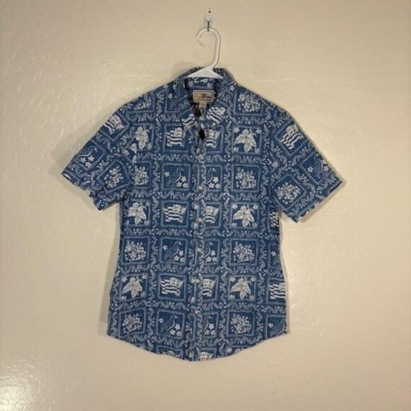 Reyn Spooner Shirt Mens Small Blue Hawaiian Aloha Button Down Short Sleeve Print - Picture 1 of 6